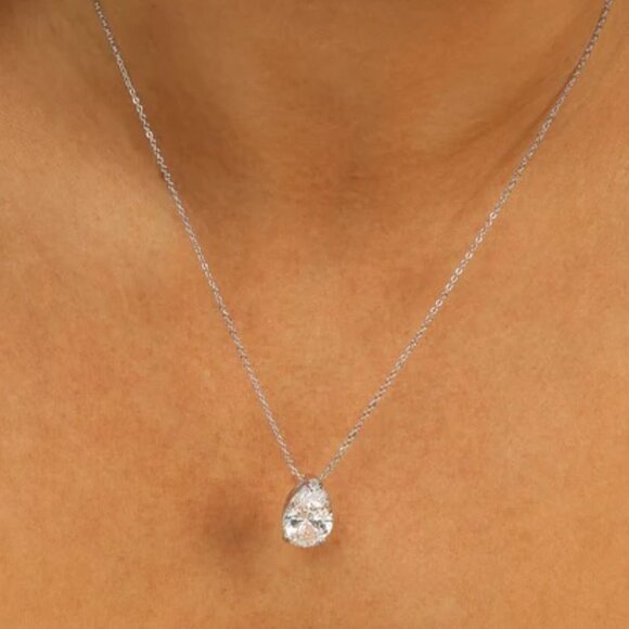 NWT Melinda Maria "Are you Jealous" Teardrop Necklace Silver|White Diamondettes - Picture 3 of 7